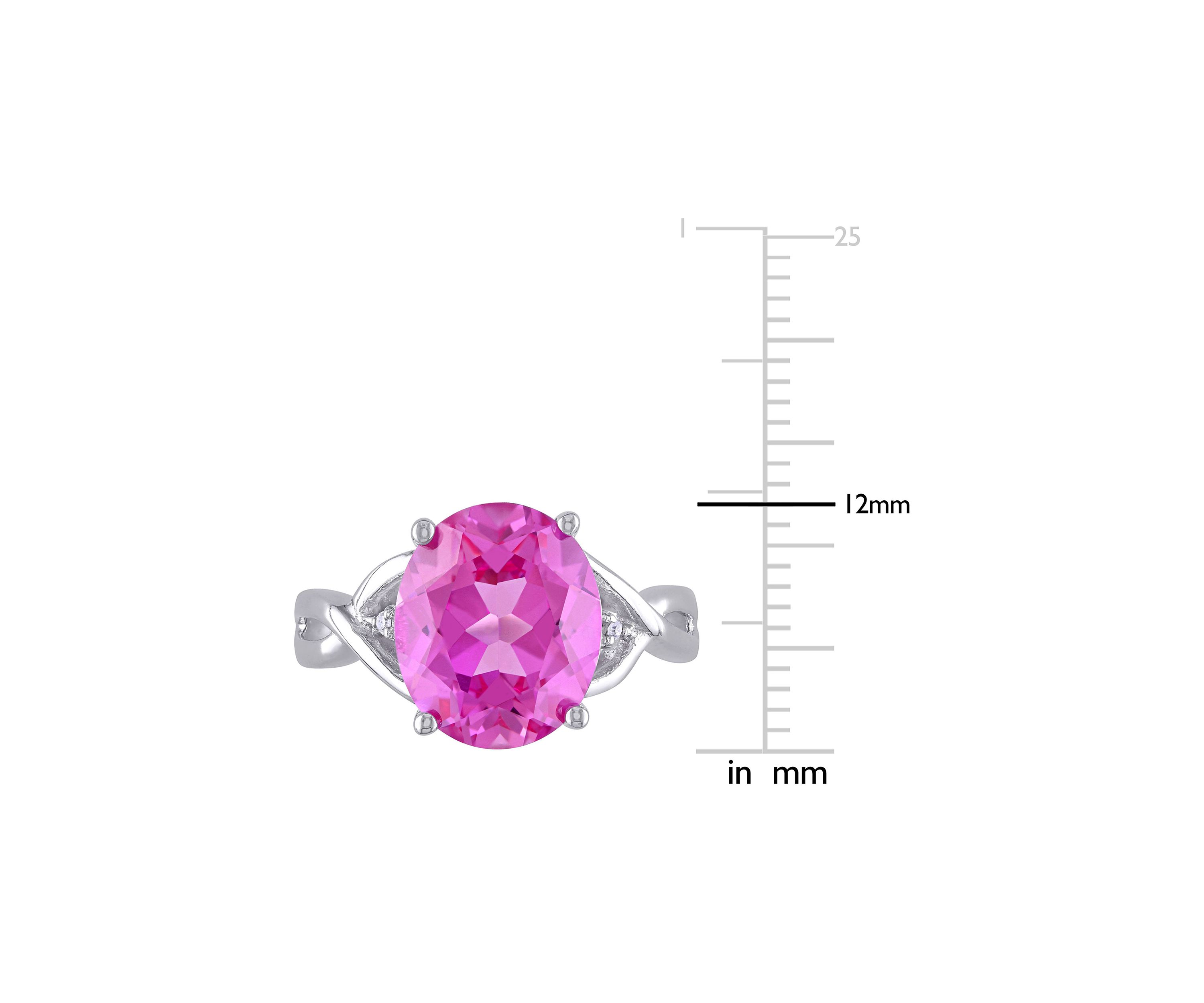 Lab Created 7 1/2 CT TGW Created Pink Sapphire and Diamond Accent Ring in Sterling Silver