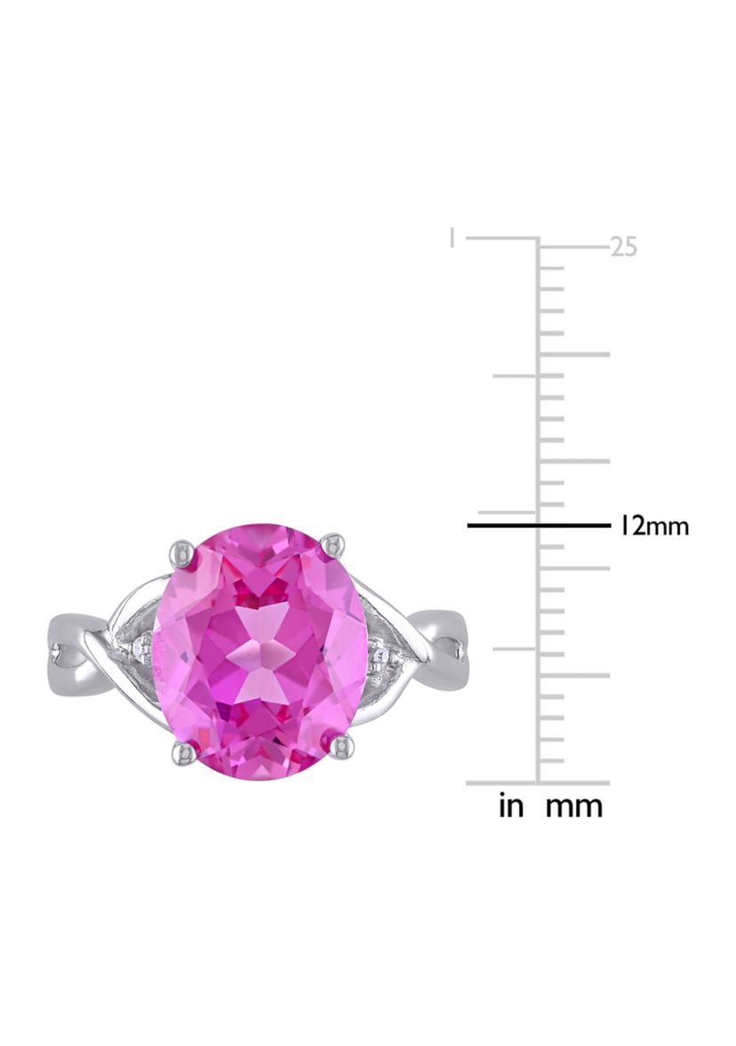 Lab Created 7 1/2 CT TGW Created Pink Sapphire and Diamond Accent Ring in Sterling Silver