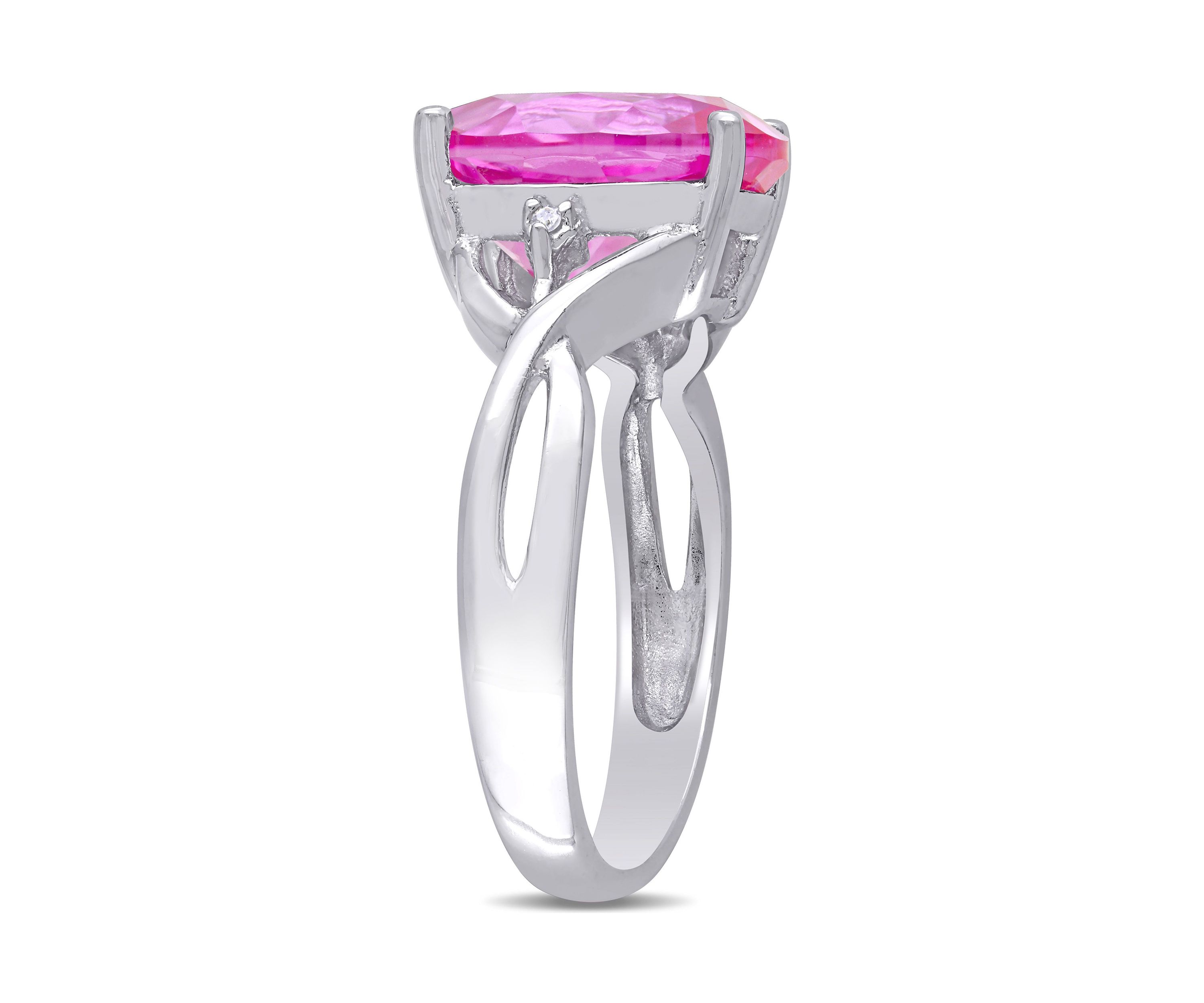 Lab Created 7 1/2 CT TGW Created Pink Sapphire and Diamond Accent Ring in Sterling Silver