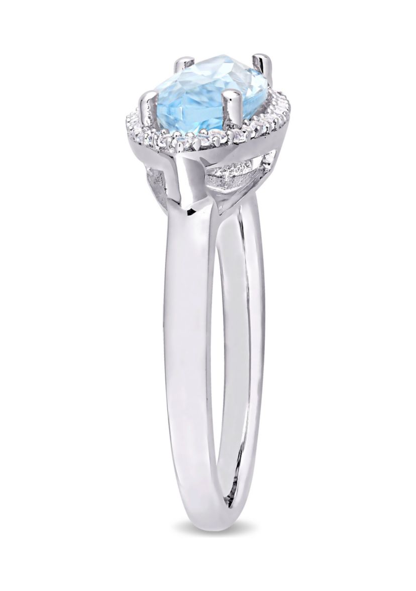 2 7/8 CT TGW Marquise Shape Sky Blue Topaz and White Topaz Halo Ring in Sterling Silver