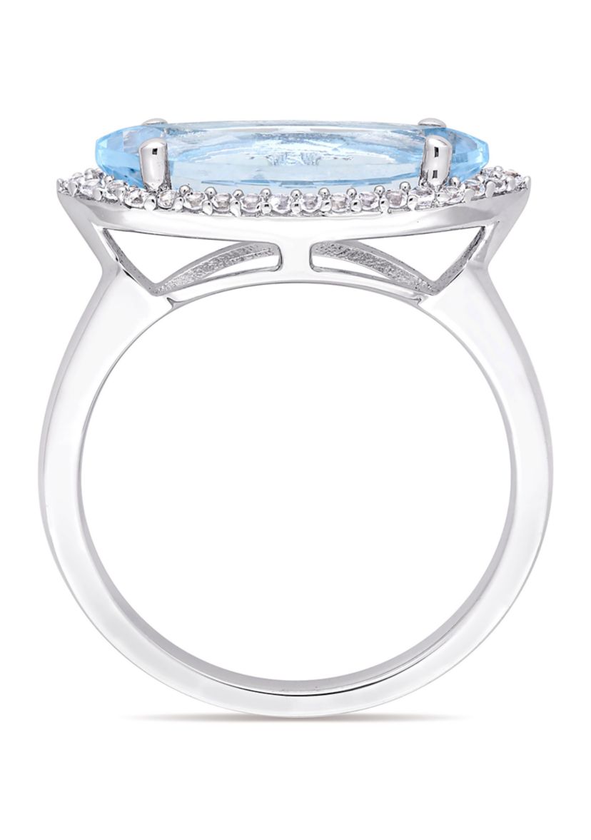 2 7/8 CT TGW Marquise Shape Sky Blue Topaz and White Topaz Halo Ring in Sterling Silver