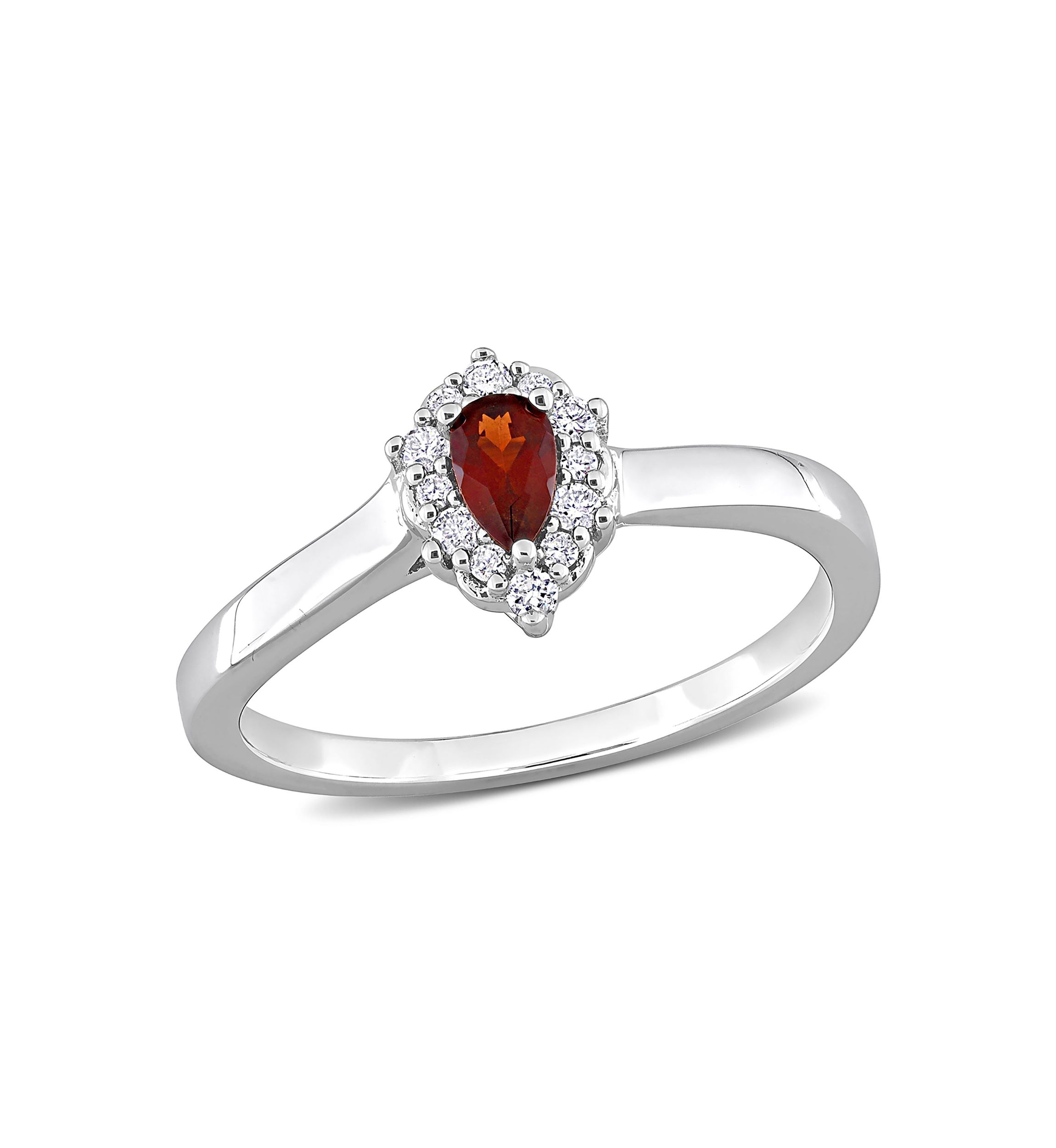 1/4 CT TGW Garnet and 1/10 CT TDW Diamond Teardrop Halo Ring in Sterling Silver