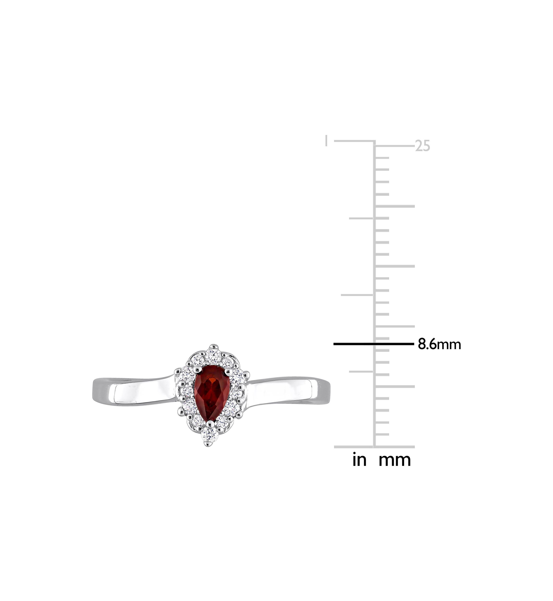 1/4 CT TGW Garnet and 1/10 CT TDW Diamond Teardrop Halo Ring in Sterling Silver