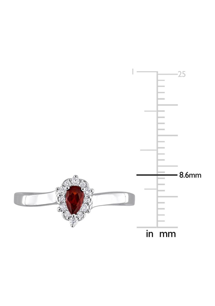 1/4 CT TGW Garnet and 1/10 CT TDW Diamond Teardrop Halo Ring in Sterling Silver