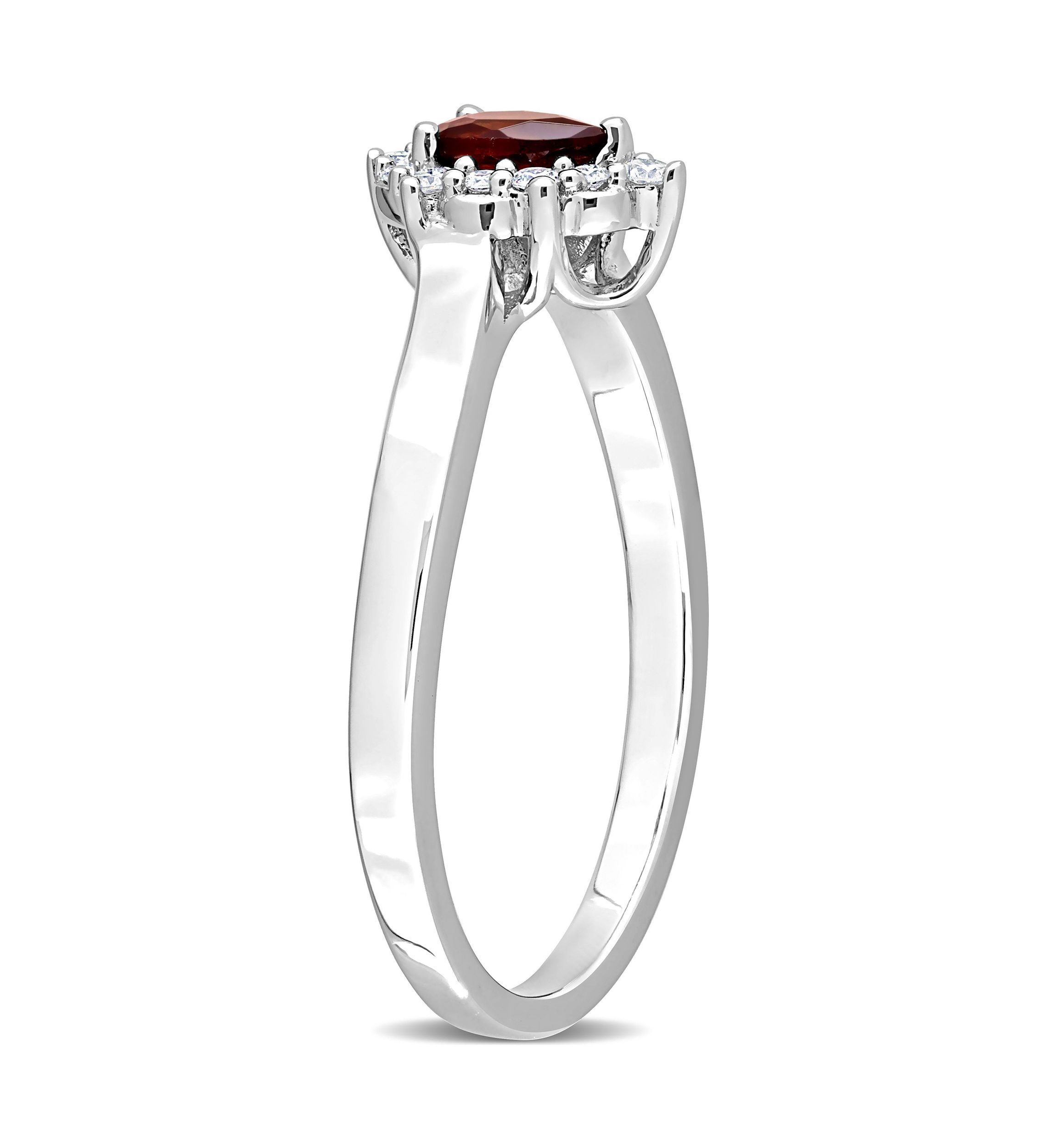 1/4 CT TGW Garnet and 1/10 CT TDW Diamond Teardrop Halo Ring in Sterling Silver
