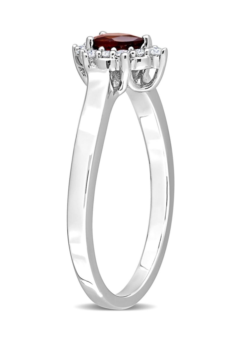 1/4 CT TGW Garnet and 1/10 CT TDW Diamond Teardrop Halo Ring in Sterling Silver