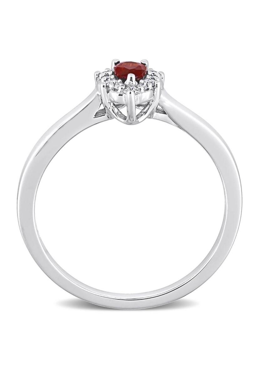1/4 CT TGW Garnet and 1/10 CT TDW Diamond Teardrop Halo Ring in Sterling Silver