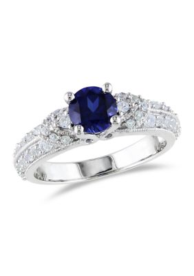 Belk  Co Lab Created Created Blue and Created White Sapphire Engagement Ring in Sterling Silver