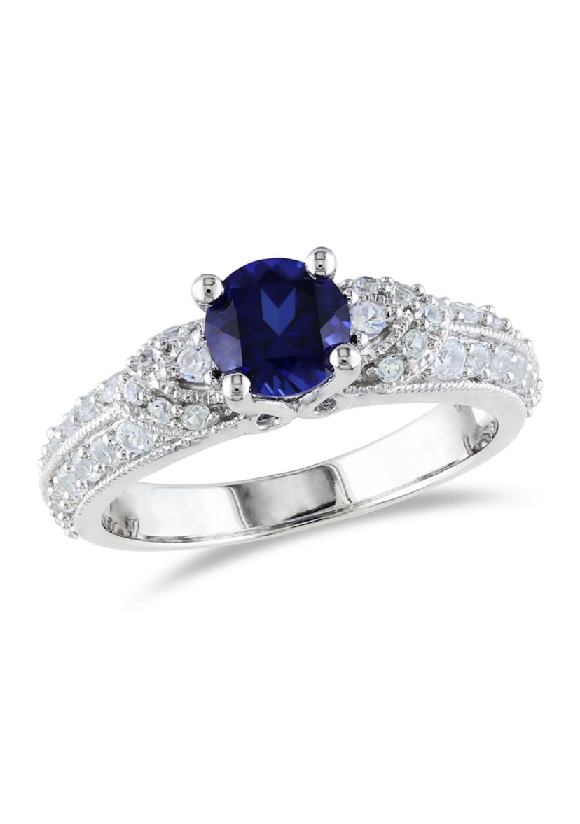 Lab Created Created Blue and Created White Sapphire Engagement Ring in Sterling Silver