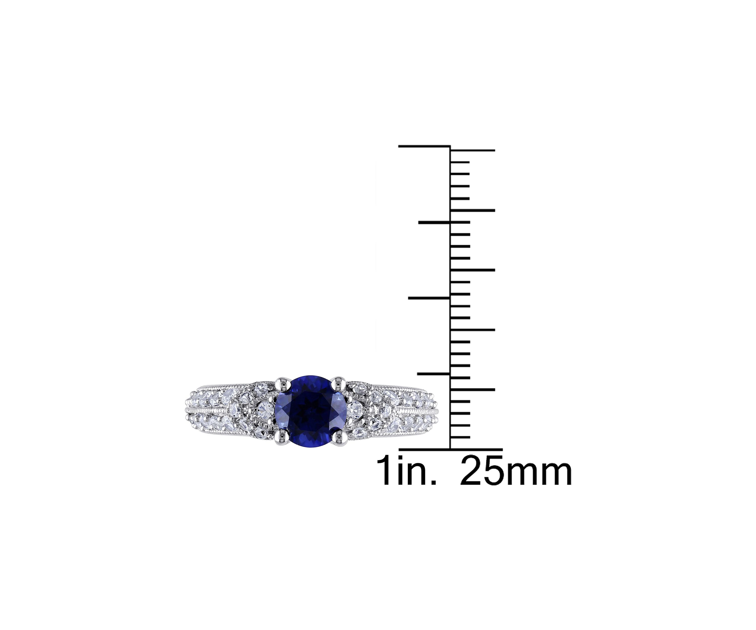 Lab Created Created Blue and Created White Sapphire Engagement Ring in Sterling Silver