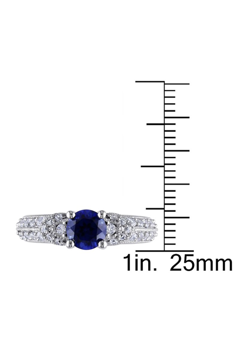 Lab Created Created Blue and Created White Sapphire Engagement Ring in Sterling Silver