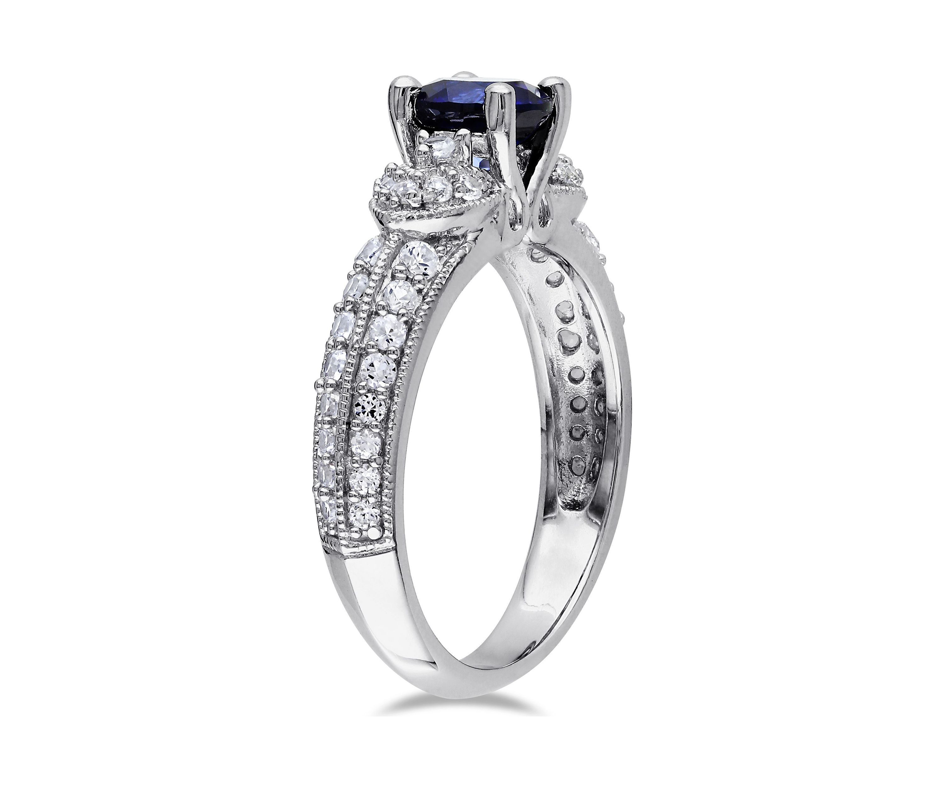 Lab Created Created Blue and Created White Sapphire Engagement Ring in Sterling Silver
