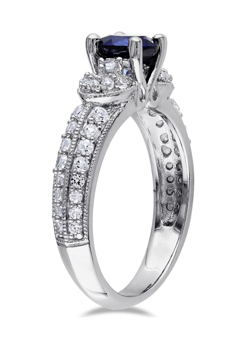 Lab Created Created Blue and Created White Sapphire Engagement Ring in Sterling Silver