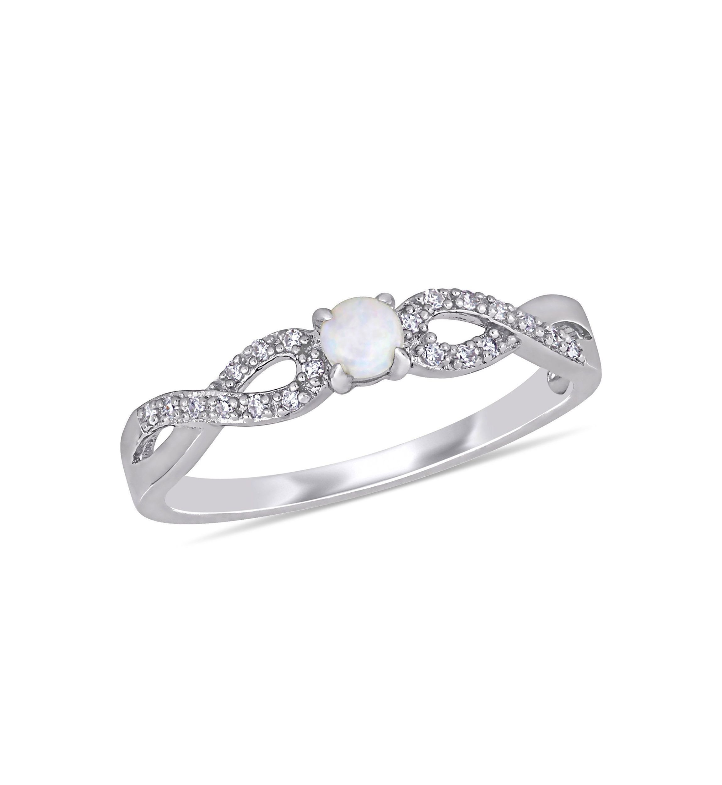 1/10 CT TW Diamond and Opal Infinity Ring in Sterling Silver