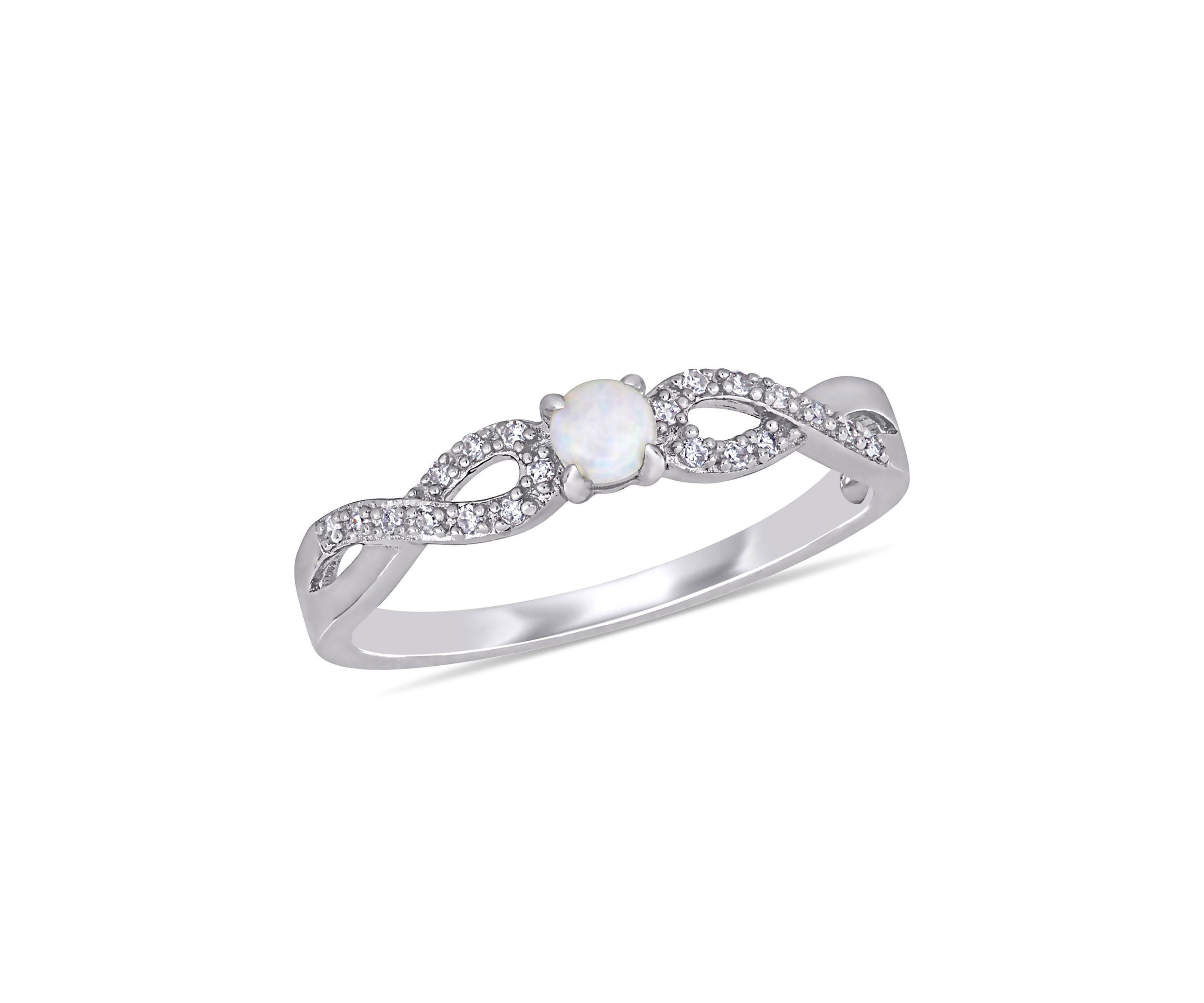 1/10 CT TW Diamond and Opal Infinity Ring in Sterling Silver