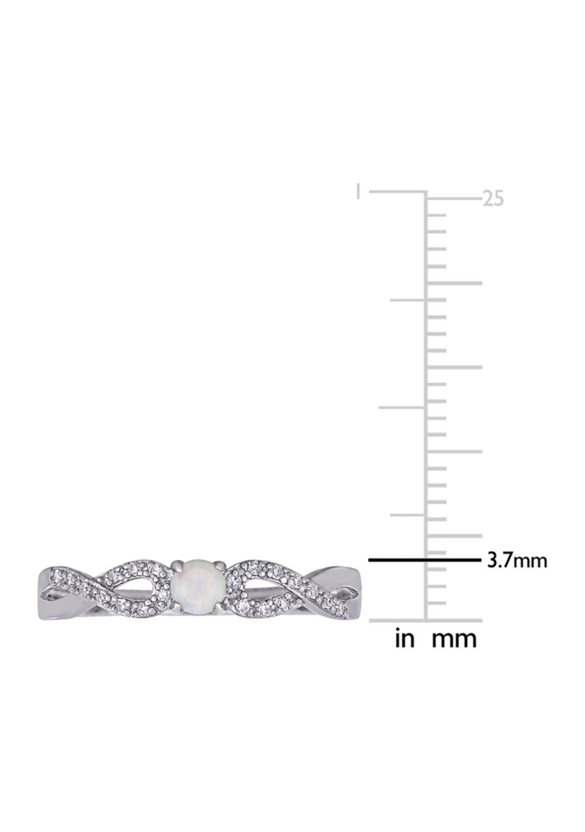 1/10 CT TW Diamond and Opal Infinity Ring in Sterling Silver