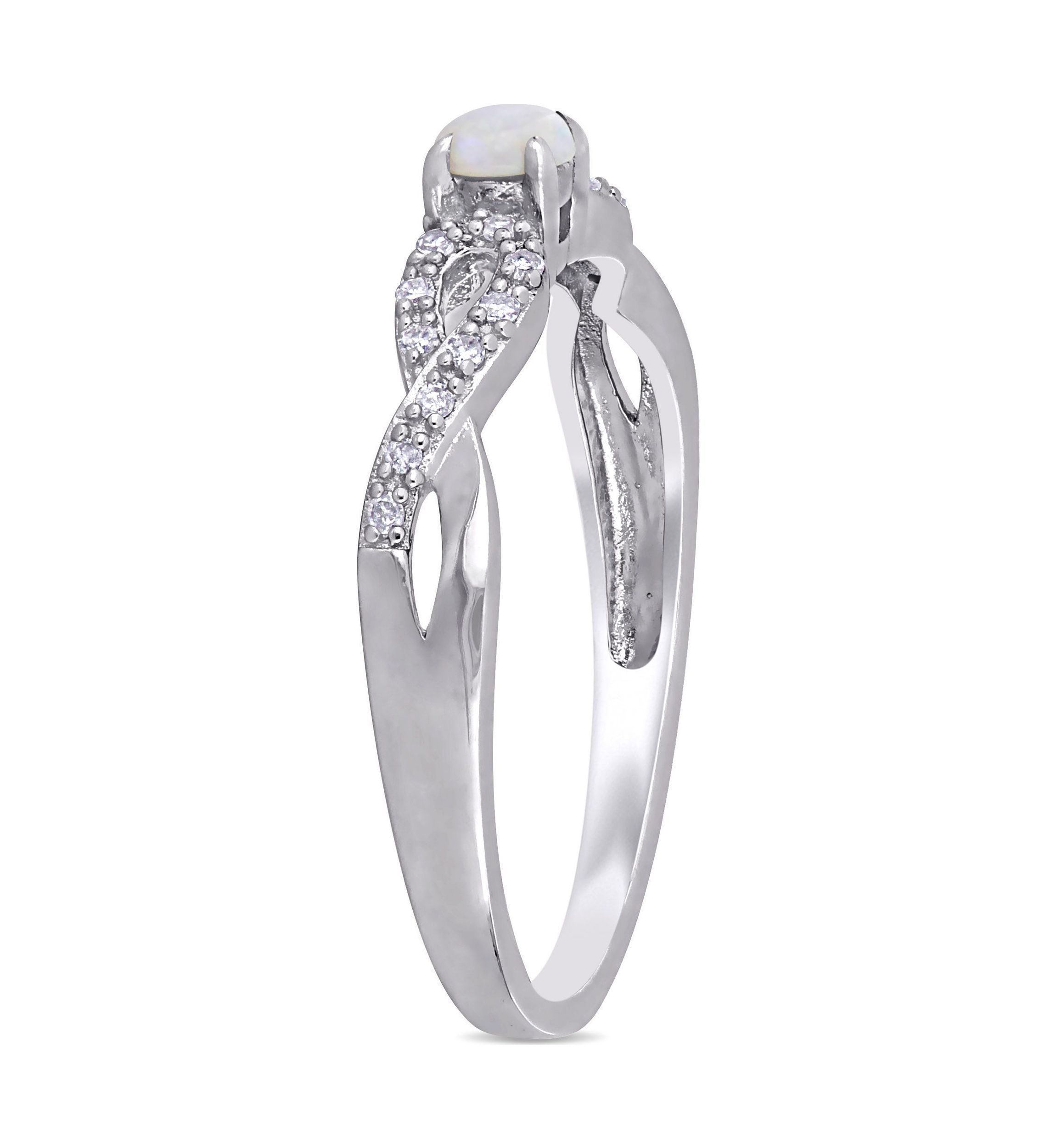 1/10 CT TW Diamond and Opal Infinity Ring in Sterling Silver