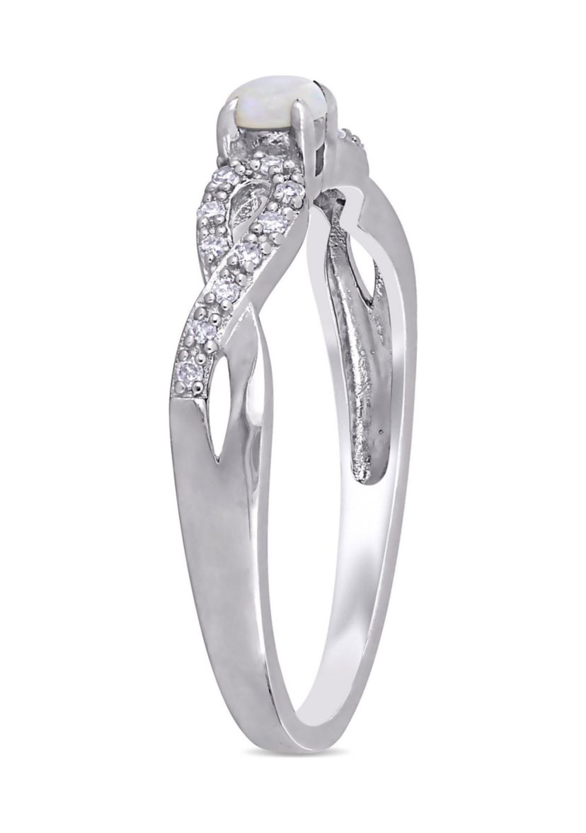 1/10 CT TW Diamond and Opal Infinity Ring in Sterling Silver