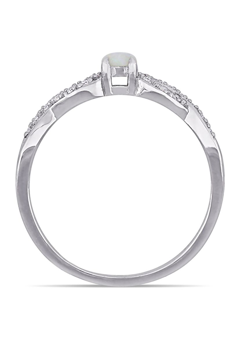 1/10 CT TW Diamond and Opal Infinity Ring in Sterling Silver
