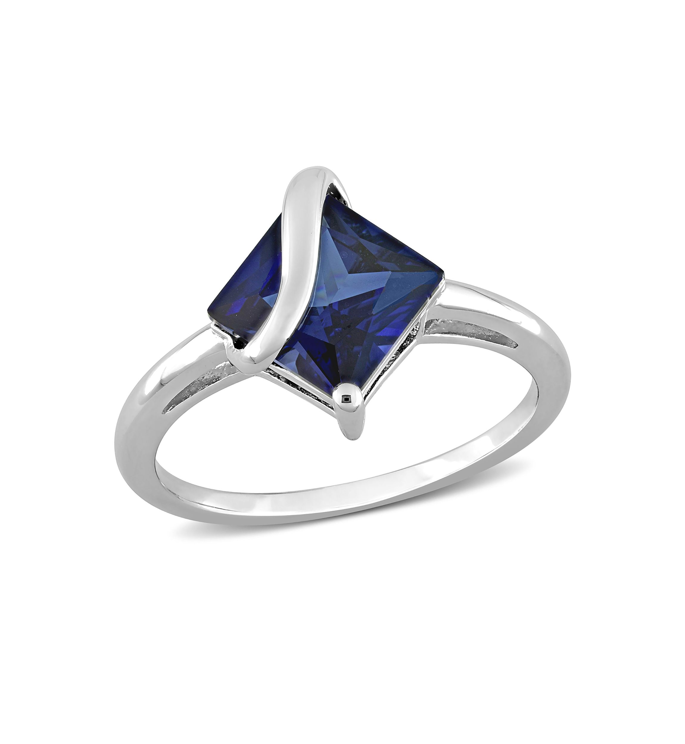 Lab Created Princess Cut Created Blue Sapphire Ring in Sterling Silver