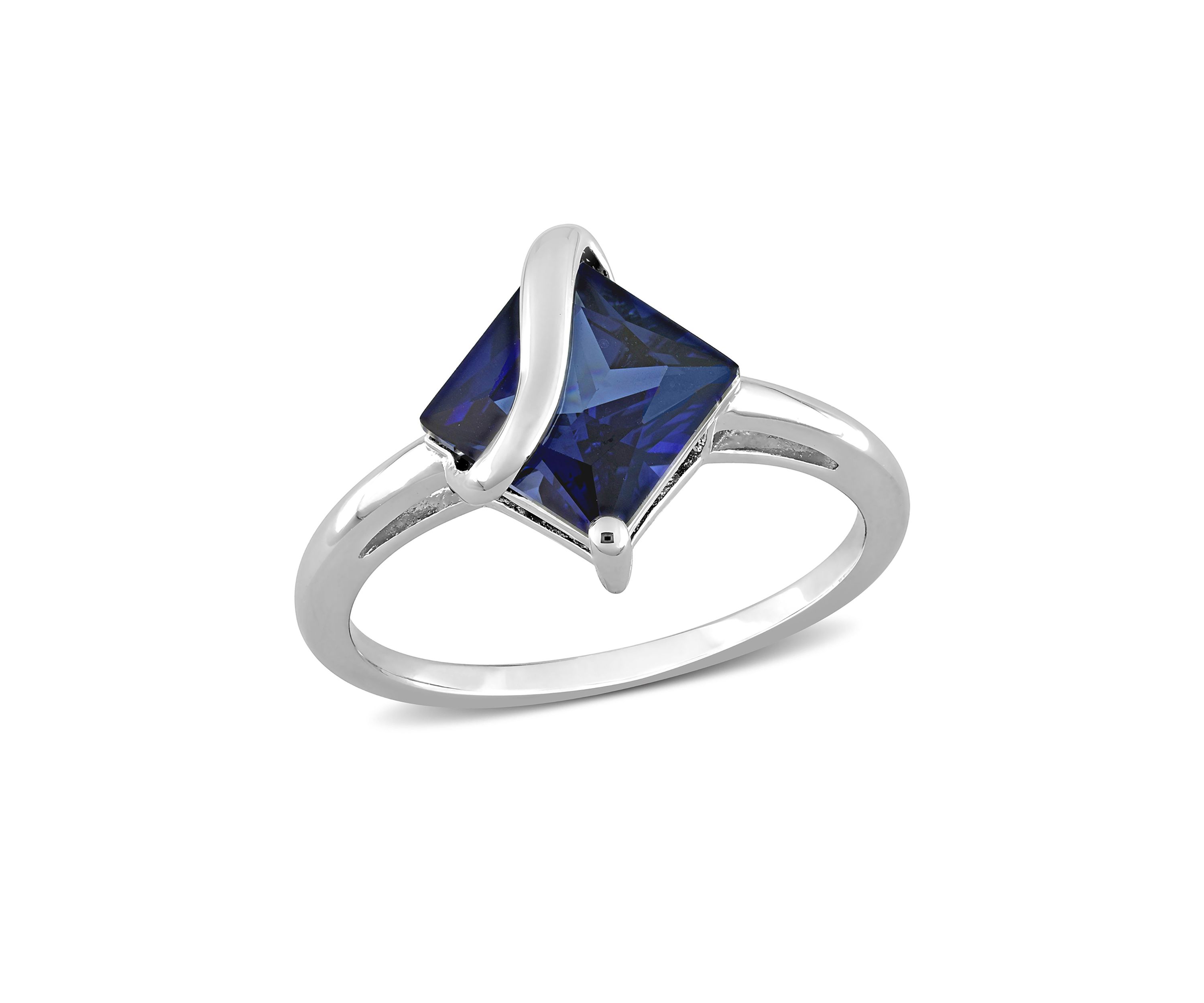 Lab Created Princess Cut Created Blue Sapphire Ring in Sterling Silver