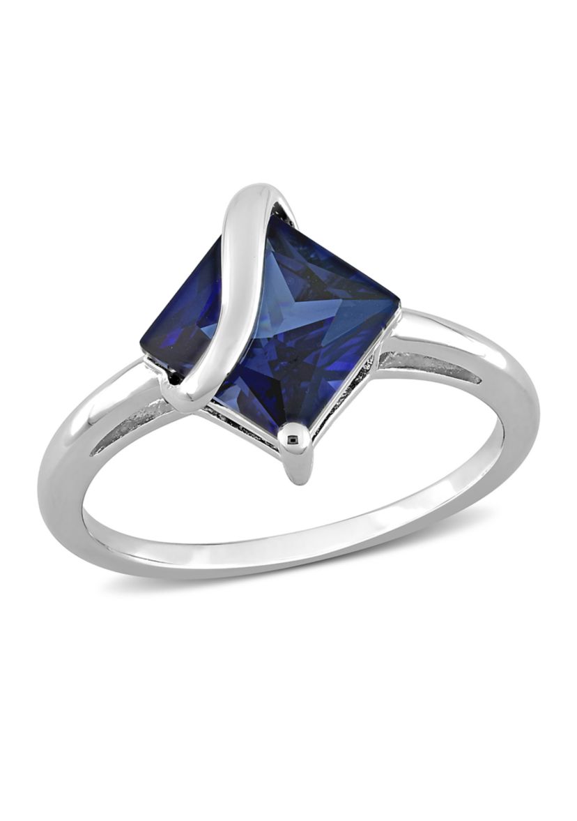 Lab Created Princess Cut Created Blue Sapphire Ring in Sterling Silver