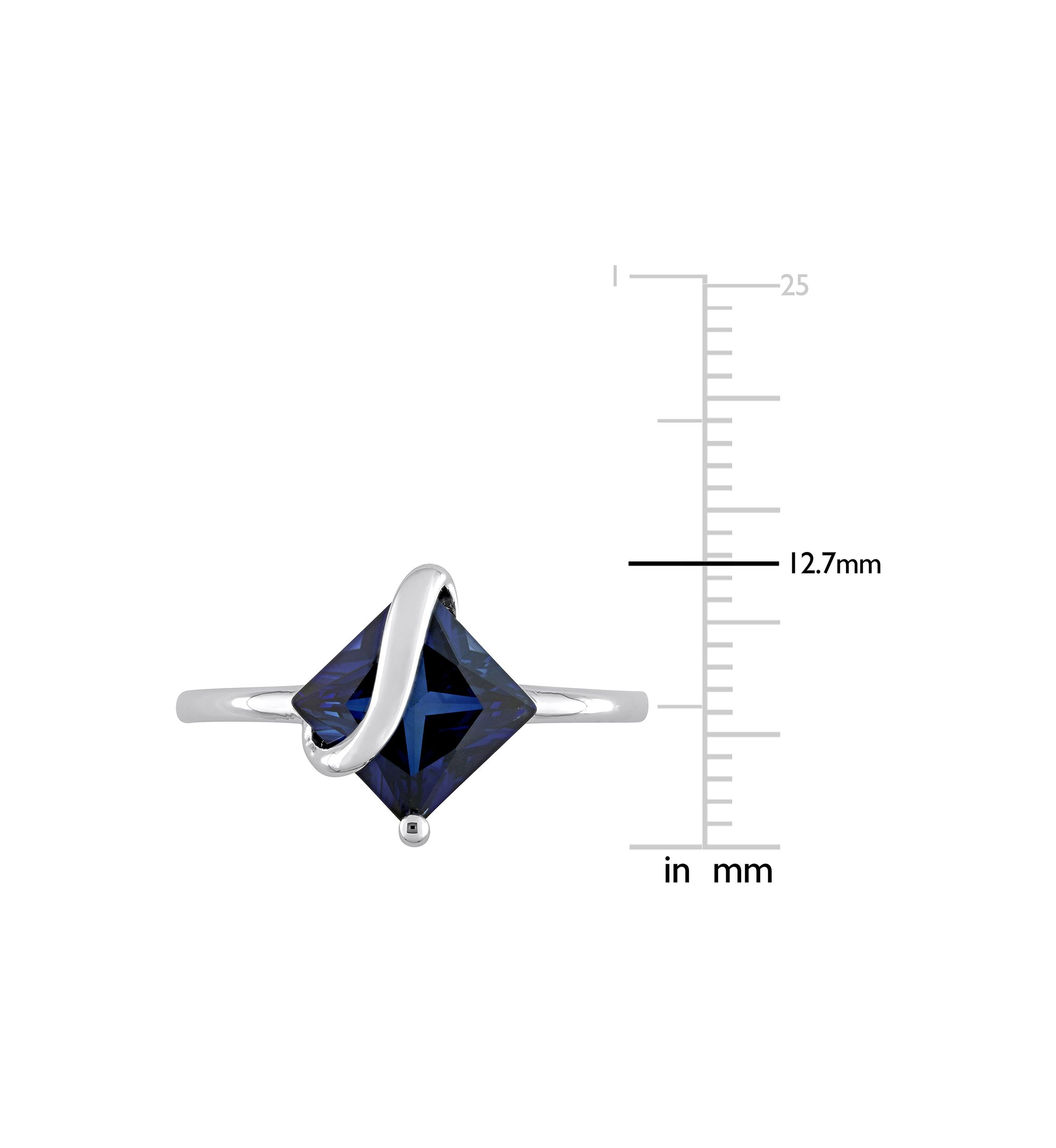 Lab Created Princess Cut Created Blue Sapphire Ring in Sterling Silver