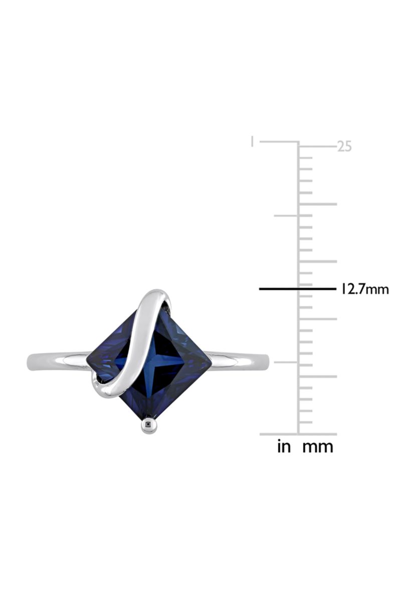 Lab Created Princess Cut Created Blue Sapphire Ring in Sterling Silver