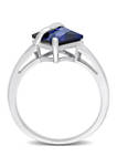 Lab Created Princess Cut Created Blue Sapphire Ring in Sterling Silver