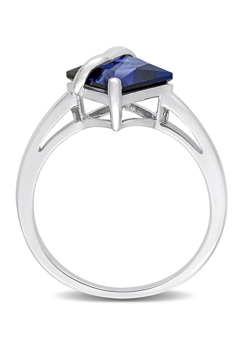 Lab Created Princess Cut Created Blue Sapphire Ring in Sterling Silver