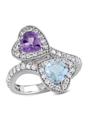 Belk & Co Lab Created Amethyst, Sky Blue Topaz and White Sapphire Heart Twist Ring in Sterling Silver, 6