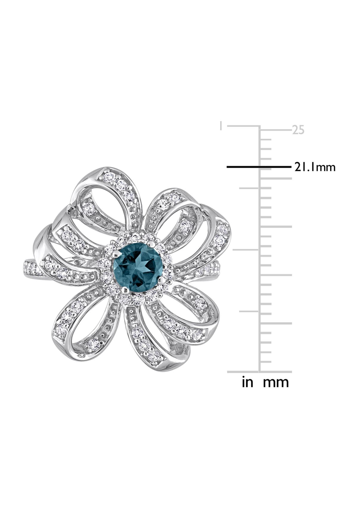 1 CT TGW London Blue Topaz and White Topaz Flower Cocktail Ring in Sterling Silver