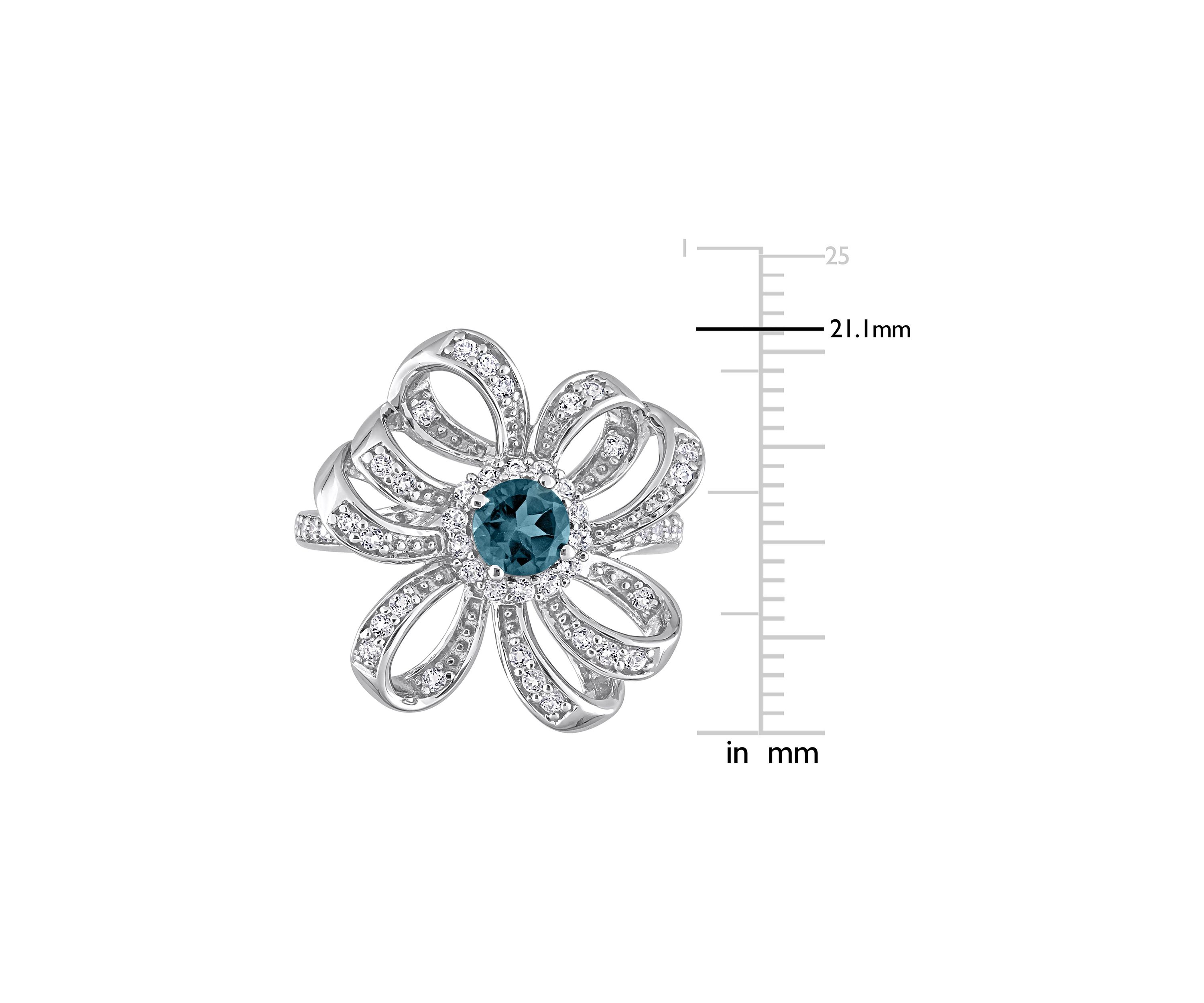 1 CT TGW London Blue Topaz and White Topaz Flower Cocktail Ring in Sterling Silver