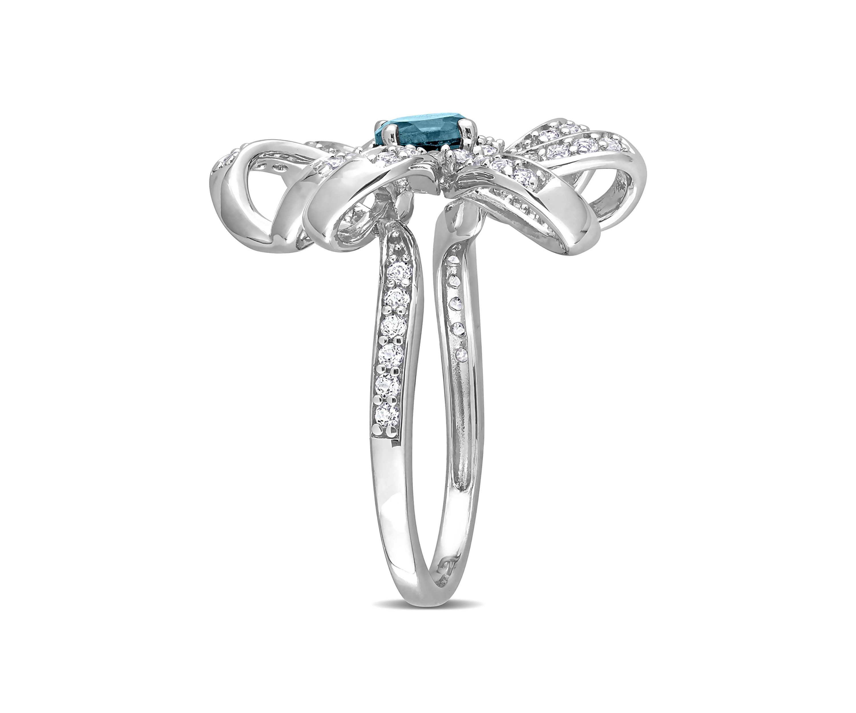1 CT TGW London Blue Topaz and White Topaz Flower Cocktail Ring in Sterling Silver