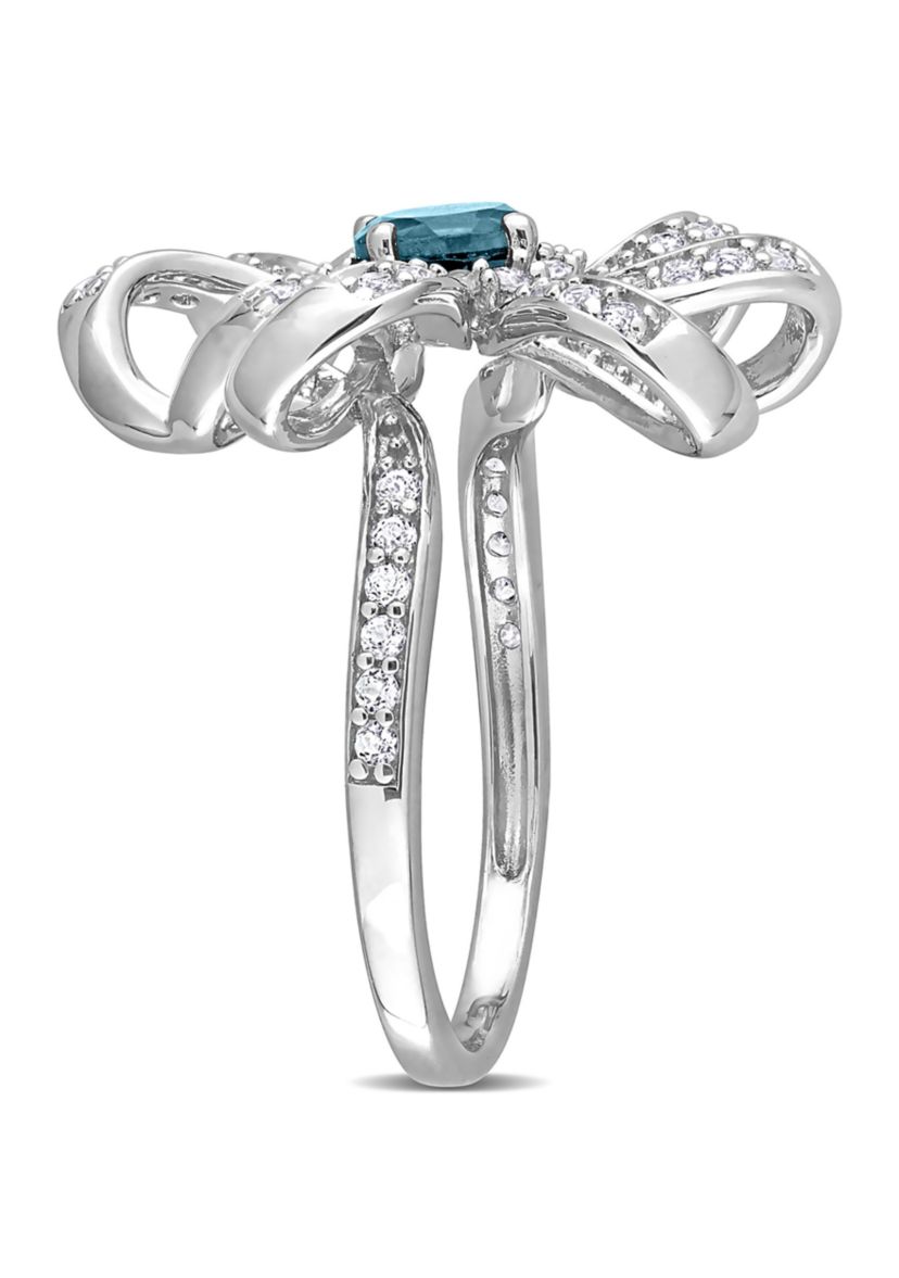 1 CT TGW London Blue Topaz and White Topaz Flower Cocktail Ring in Sterling Silver