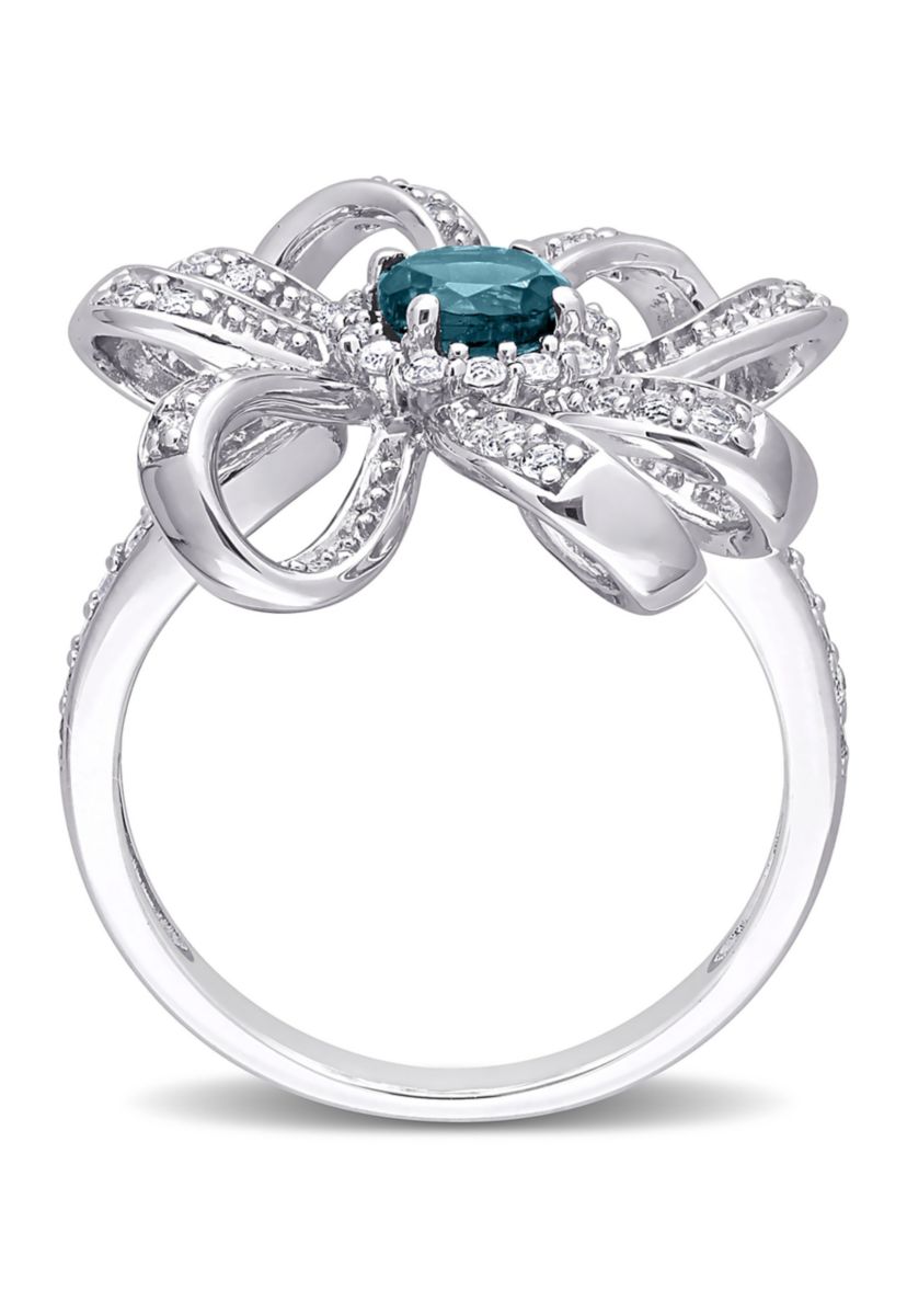 1 CT TGW London Blue Topaz and White Topaz Flower Cocktail Ring in Sterling Silver