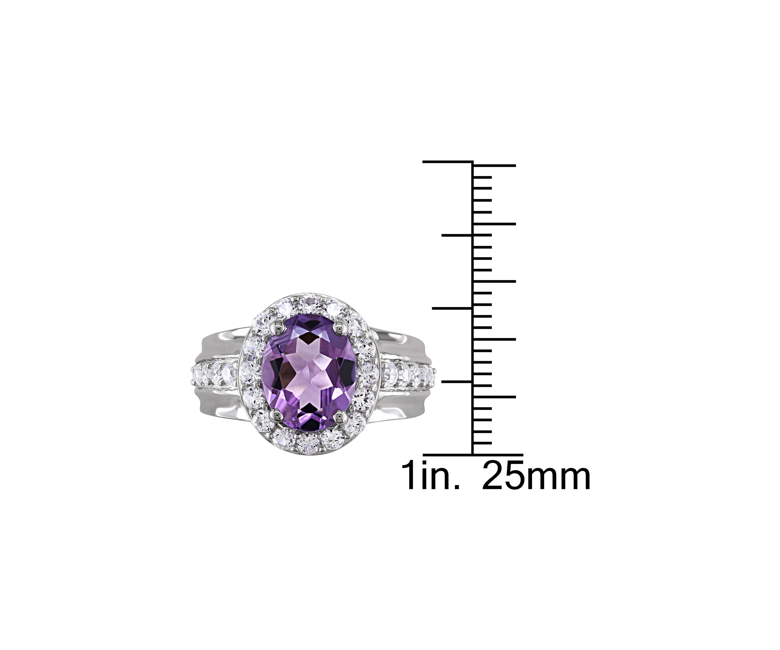 Lab Created 3 3/8 CT TGW Oval Cut Amethyst and Created White Sapphire Halo Ring in Sterling Silver