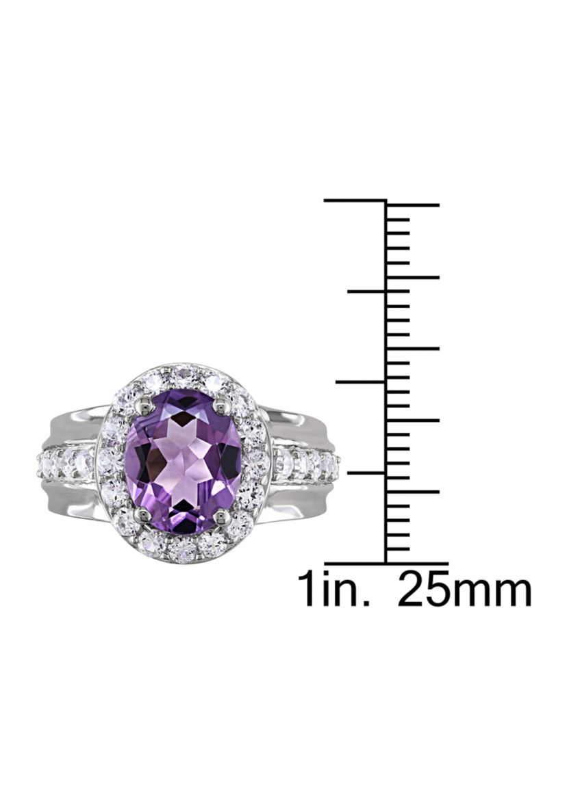 Lab Created 3 3/8 CT TGW Oval Cut Amethyst and Created White Sapphire Halo Ring in Sterling Silver