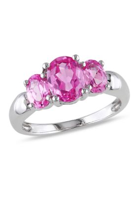 Belk & Co Lab Created Sapphire Three Stone Ring, Pink, 8