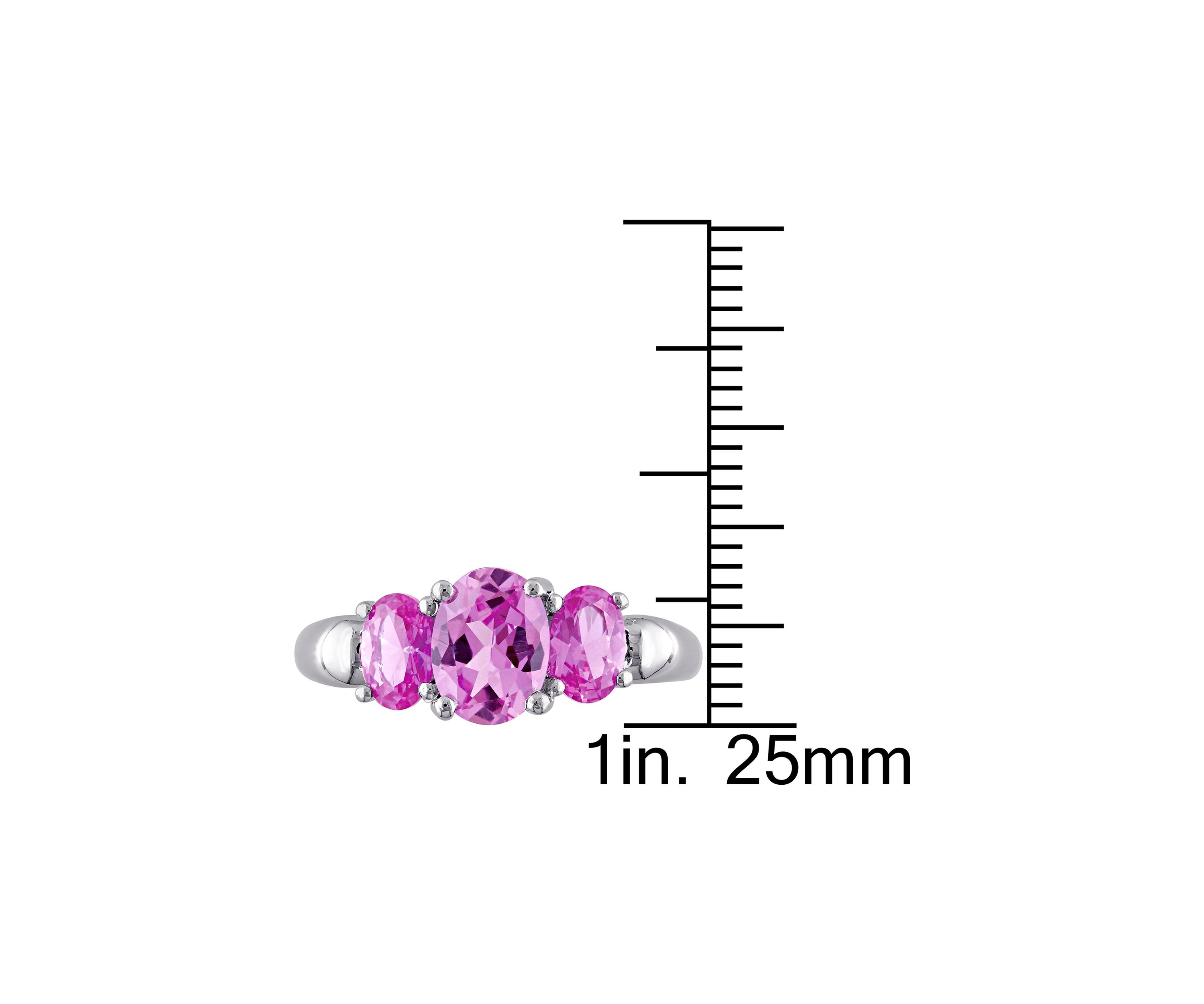Lab Created 3 1/6 CT TGW Oval Cut Created Pink Sapphire 3-Stone Ring in Sterling Silver