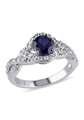Belk & Co Lab Created 2.09 ct. t.g.w. Blue and White Sapphire Crossover Twist Ring in Sterling Silver, 6