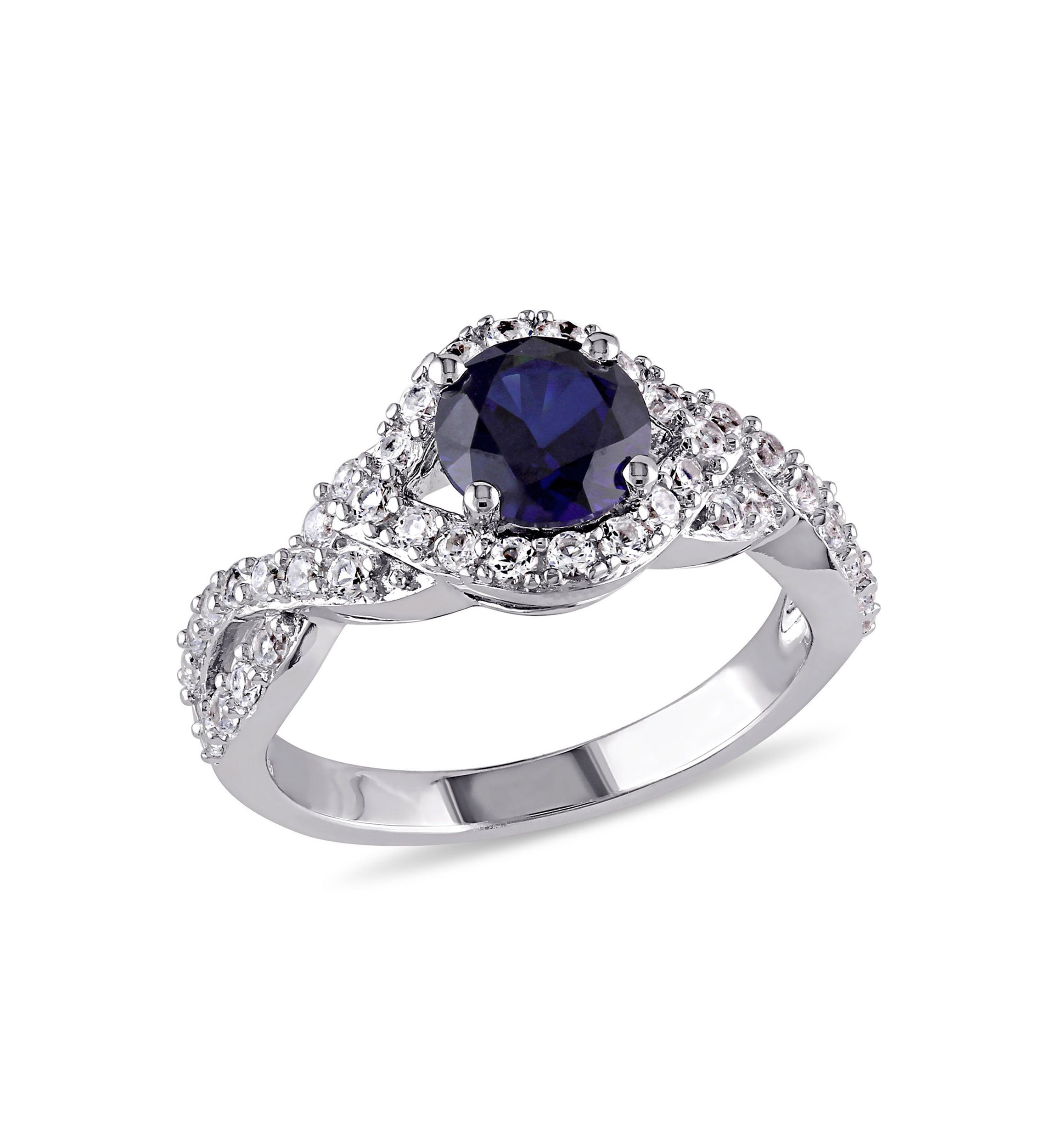 Lab Created 2 1/10 CT TGW Created Blue and Created White Sapphire Crossover Twist Ring in Sterling Silver