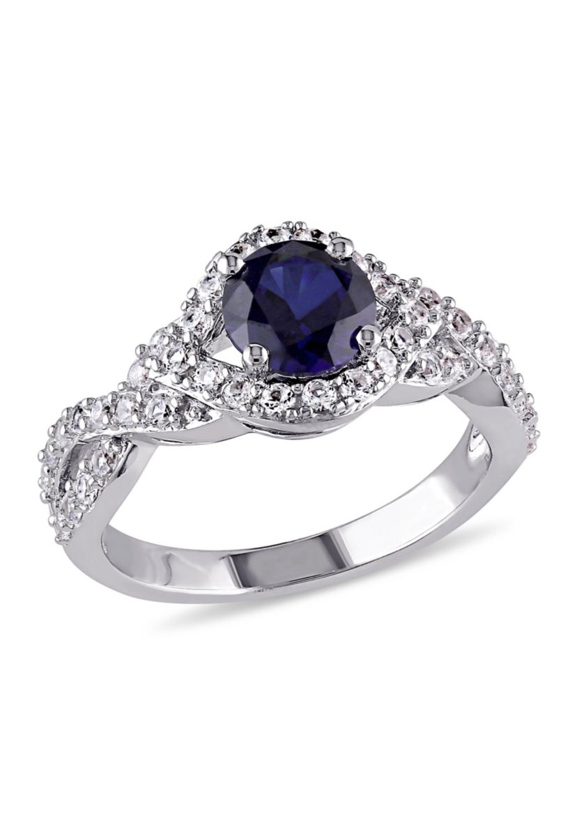 Lab Created 2 1/10 CT TGW Created Blue and Created White Sapphire Crossover Twist Ring in Sterling Silver