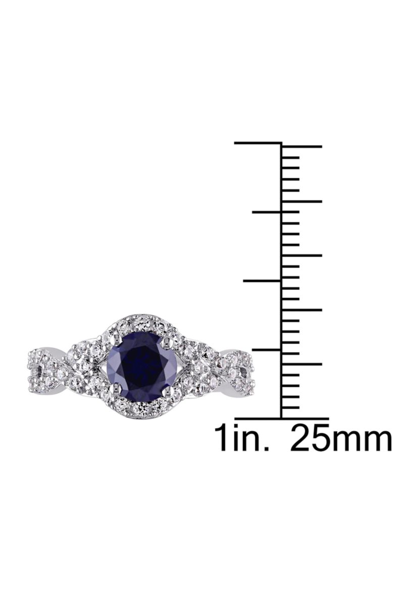Lab Created 2 1/10 CT TGW Created Blue and Created White Sapphire Crossover Twist Ring in Sterling Silver