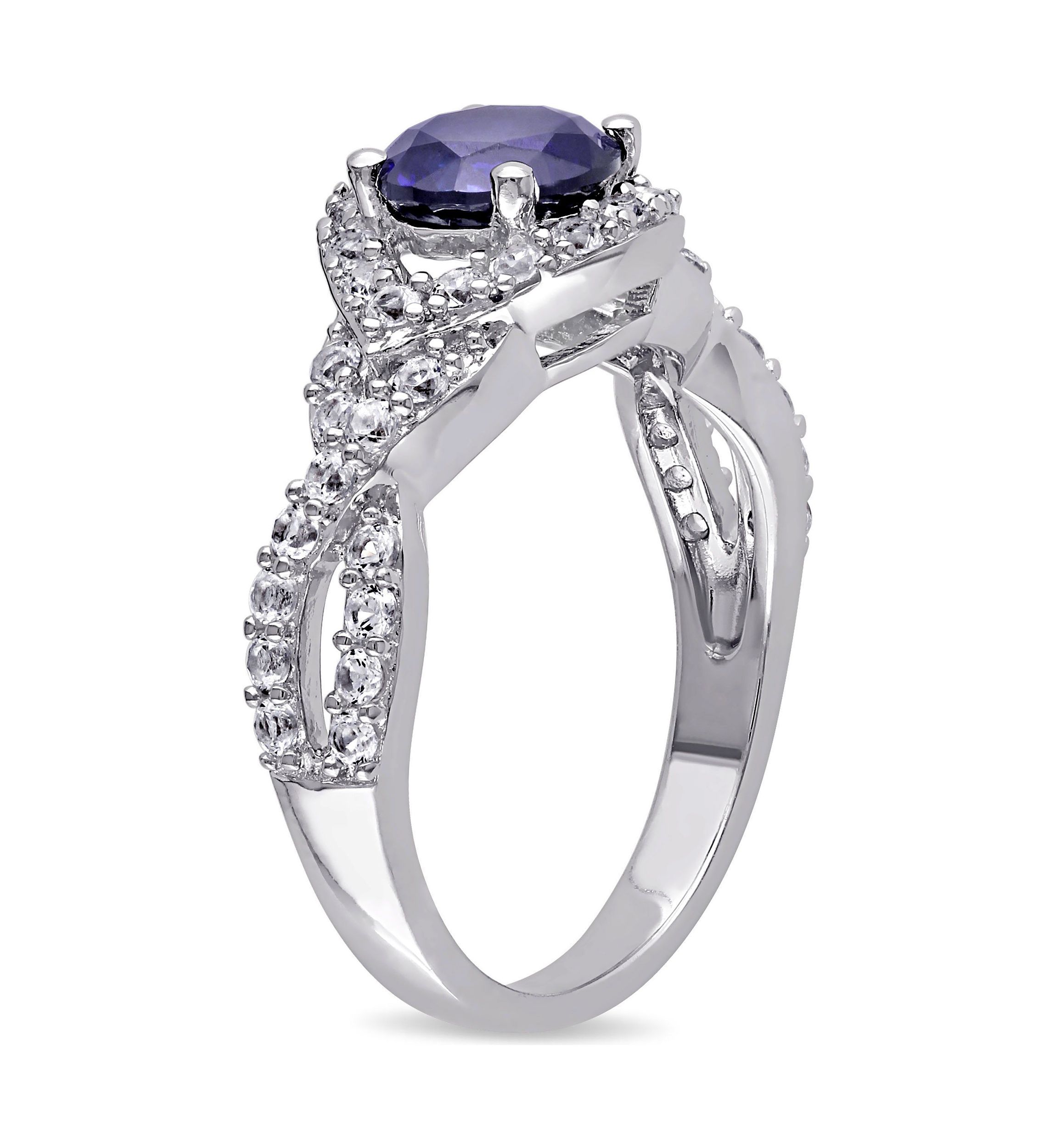 Lab Created 2 1/10 CT TGW Created Blue and Created White Sapphire Crossover Twist Ring in Sterling Silver