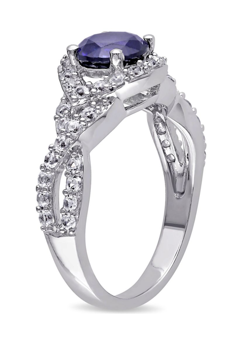 Lab Created 2 1/10 CT TGW Created Blue and Created White Sapphire Crossover Twist Ring in Sterling Silver