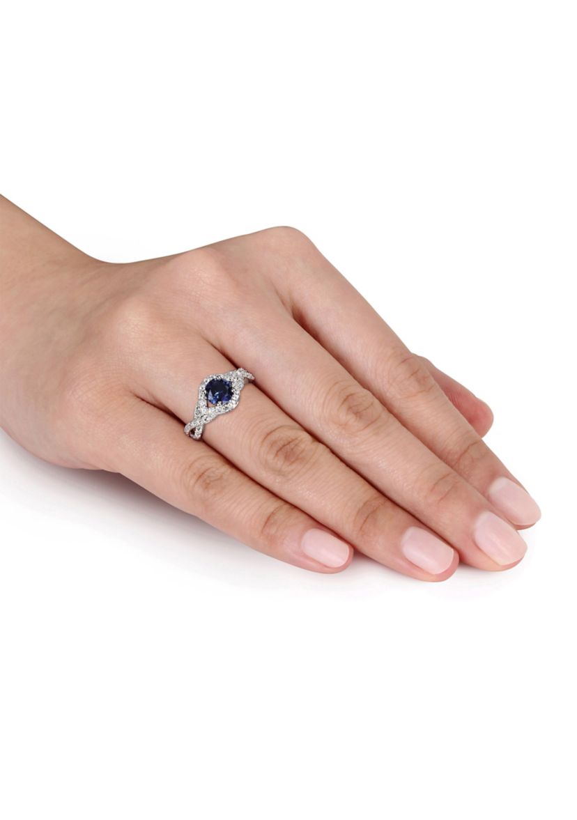 Lab Created 2 1/10 CT TGW Created Blue and Created White Sapphire Crossover Twist Ring in Sterling Silver