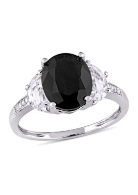 Belk & Co Lab Created 4 3/8 CT TGW Black Sapphire, White Sapphire and Diamond Accent Cocktail Ring in Sterling Silver, 5