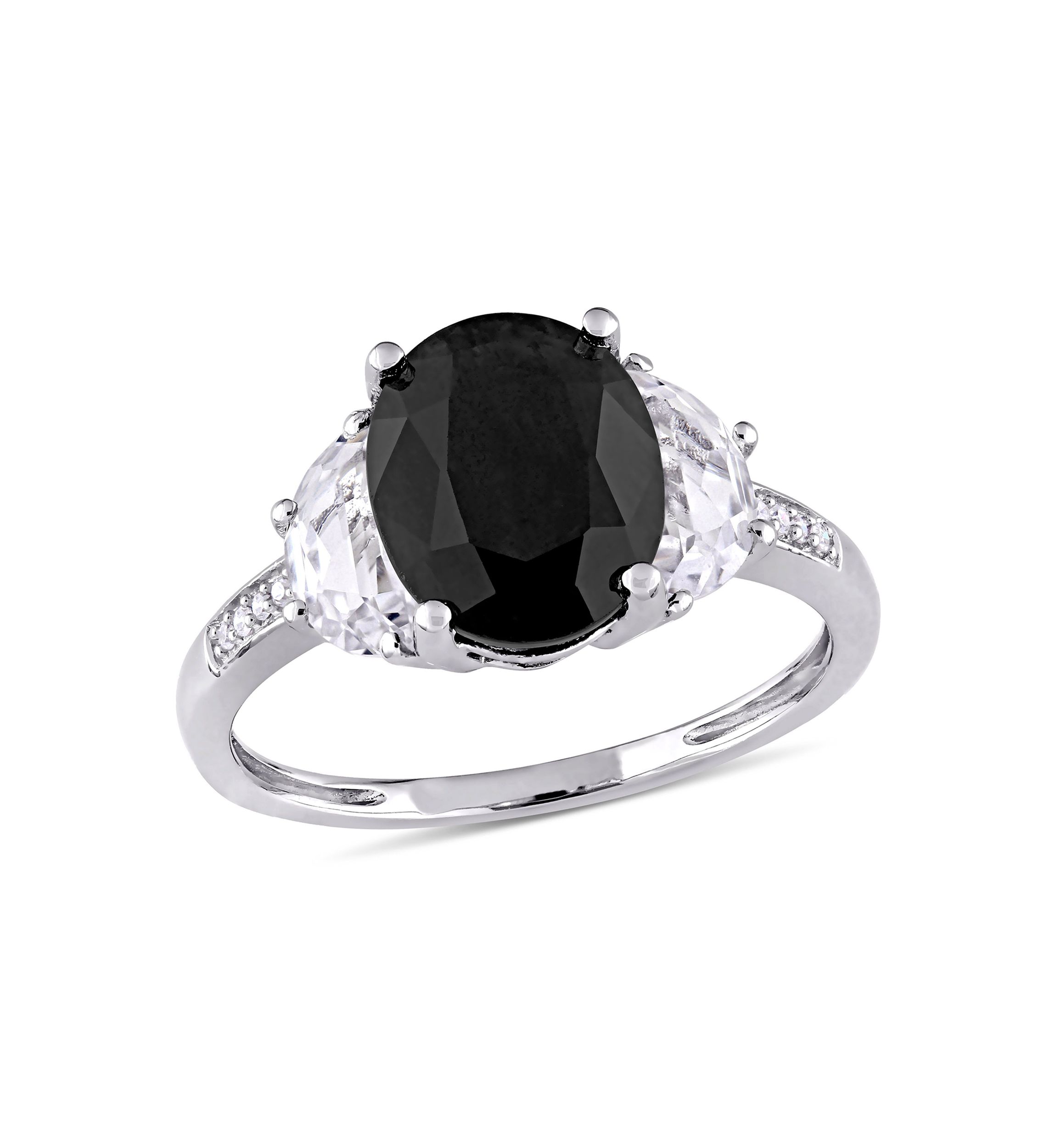 4 3/8 CT TGW Black Sapphire, Created White Sapphire and Diamond Accent Cocktail Ring in Sterling Silver