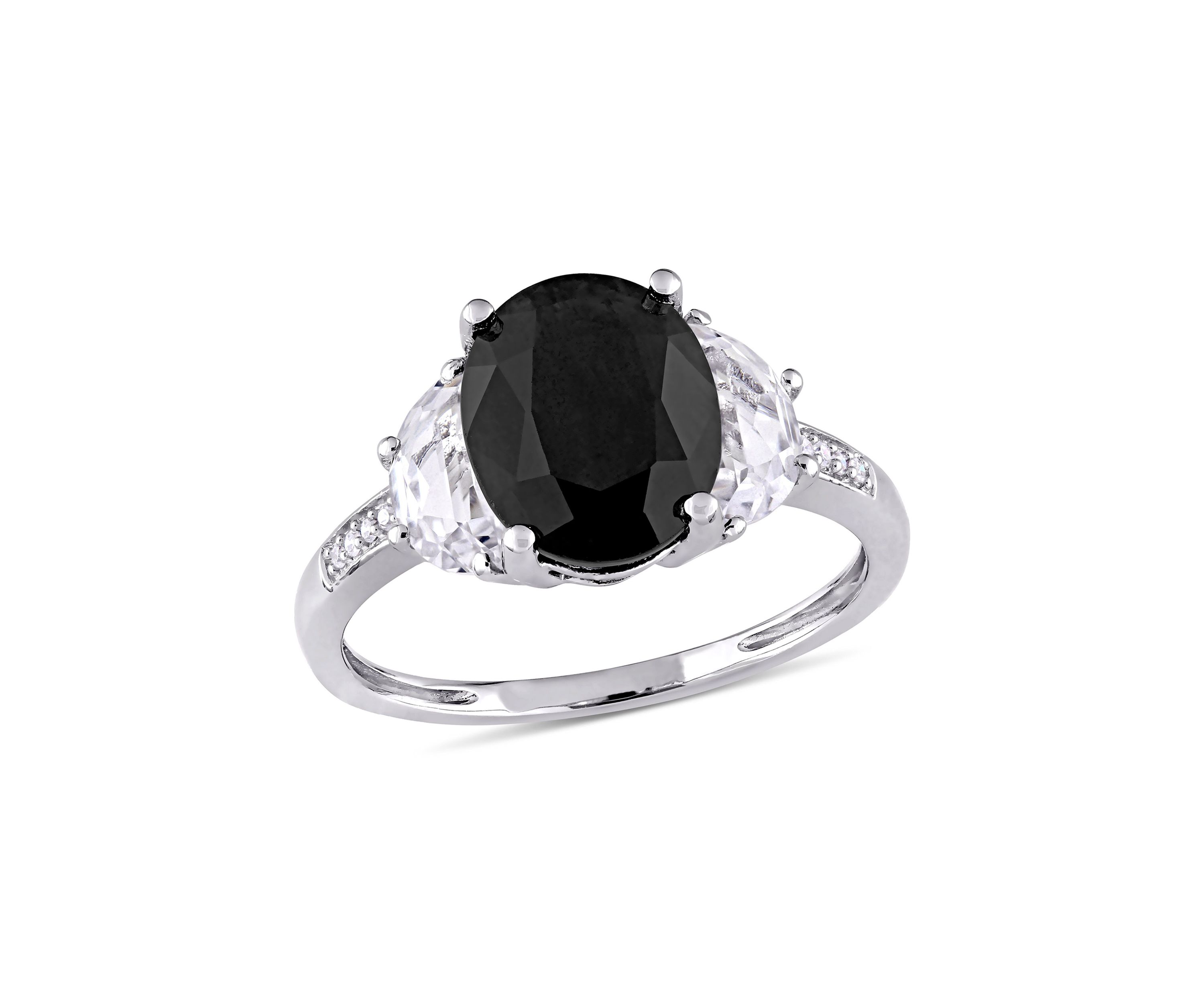 4 3/8 CT TGW Black Sapphire, Created White Sapphire and Diamond Accent Cocktail Ring in Sterling Silver